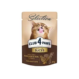 Влажный корм для котов Club 4 Paws Selection с курицей и телятиной в соусе 80 г B5630901
