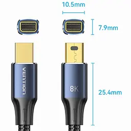 Кабель DisplayPort mini M - mini M 2.0м, V1.4, 8K 60Гц 32.4Gbps Синий Aluminum Alloy, Vention - миниатюра 4