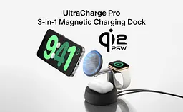 Зарядний пристрій Belkin UltraCharge Pro 3-in-1 Magnetic Charging Dock 25Вт, Charcoal (WIZ040KQCH) - мініатюра 7