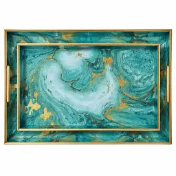 Набір підносів декоративних Yiwu Turquoise 2 штуки 40х30х4 см таці з ручками для подачі та зберігання HP-HK-B9