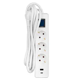 Мережевий фільтр-подовжувач 2E SP-315M-3USB-WH 3 м, 3xТипF, 16 А, 1xUSB-A, 1xUSB-C