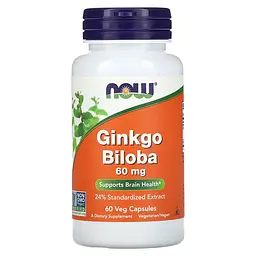 NOW Екстракт Гінкго Білоба, Ginkgo Biloba 60 мг - 60 капсул