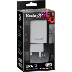 Зарядний пристрій Defender 3xUSB 37W 3.1A білий UPA-31 (83587)