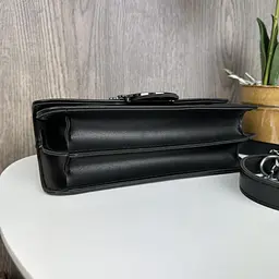 Сумка жіноча маленька стильна через плече стьобана на ланцюжку Чорна із нікелем 1303Н - мініатюра 7