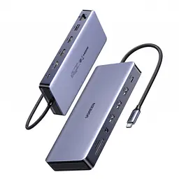 Док-станція USB-C UGREEN CM681 13 в 1 2 HDMI та DisplayPort кожен до 4K 60 Гц або 2K 144 Гц потрібен USB-C з DisplayPort MST темно-сірий (15978)
