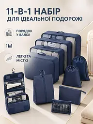 Набір дорожніх органайзерів для валізи 11 в 1 для одягу, взуття та косметики синій (49676174) - мініатюра 2