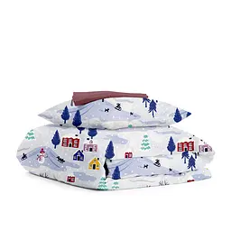 Дитяча постільна білизна в ліжечко SNOWMAN, блакитний (Snowman_Cherry_140)