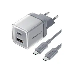 Зарядний пристрій Vention 1xUSB-C PD70W + 1xUSB QC3.0 22.5W GaN + cable USB-C to USB-C 1.0m 5A gray (TZ-FCGH0-EU)