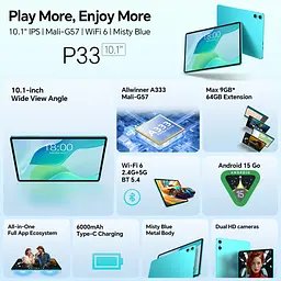 Планшет Teclast P33 KIT 10.1” HD+/3GB/64GB/A333/6000mAh/WIFI/5+2Mp/Metal/Blue - мініатюра 8