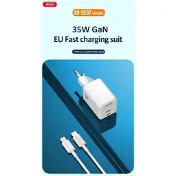 Зарядний пристрій із підсвіткою XO CE07 Dual PD 35 W GaN lamp display fast Charger - мініатюра 2