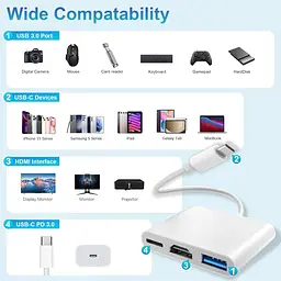 Адаптер USB-C 3в1 HDMI 4K для iPhone 15/16 з USB та зарядкою 100W - мініатюра 3