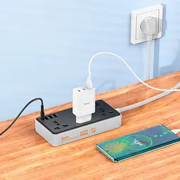 Мережевий зарядний пристрій подовжувач HOCO AC7A STORM 3 USB/Type-C 3 розетки 1.5m Чорний - мініатюра 4