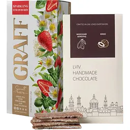 Набір: чай зелений Graff Sparkling Strawberry з ароматом полуниці та базиліка 20 шт. x 1.5 г + шоколад Львівська Майстерня Шоколаду молочний з кокосовою начинкою 74 г