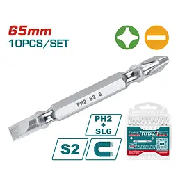 Викрутні насадки PH2+SL6 Total 65 мм 10 шт. (TAC16HL133)