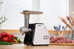 ARDESTO М'ясорубка, 2300Вт, продук.-2.2кг/хв, 4 решітки + для ковб., кеббе, насадка для томатів, пластик, біло-чорний - мініатюра 2