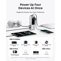 Батарея універсальна Anker 25000mAh, 165W, PD/3/0, QC/3/0, Built-In Double USB-C Cables, silver (A1695H41) - мініатюра 6