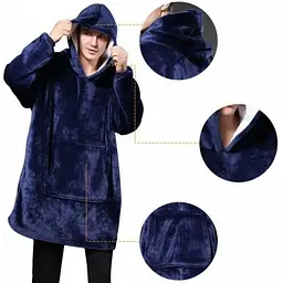 Толстовка-плед з капюшоном плюшевий синій оверсайз Huggle Hoodie Ultra Plush Blanket - мініатюра 2