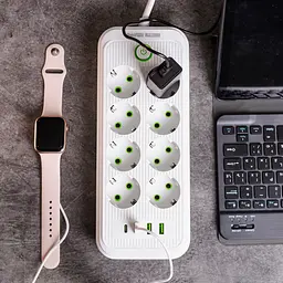 Мережевий фільтр-подовжувач ONE 8 розеток 4 USB 2,8 метри, білий Yiwu HP-5-27 - мініатюра 9