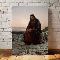 Інтер'єрна картина Христос у пустелі, Іван Крамськой, Ivan Kramskoy, Christ in the Wilderness, християнський живопис, 60×45 см (id6671)