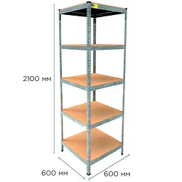 Металевий стелаж Emby Light Series (розмір 2100х600x600мм) 5 полиць ДСП до 100кг Оцинкований - мініатюра 2