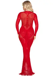 Сукня з довгим рукавом Leg Avenue Lace and Net Bodycon Gown One Size, Red - мініатюра 3
