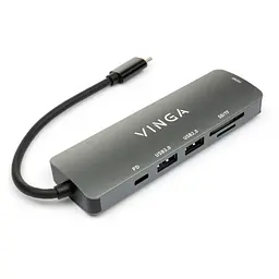 Концентратор Vinga USB Type-C 3.1 to HDMI+USB3.0+USB 2.0+SD/microSD+PD 6in1 (VHC6) - мініатюра 2