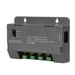 Блок живлення Kraft KRF-1204B (4CH) 60W, 4 канали навантаження, 12V/1A на 1 канал, з регулятором напруги для компенсації довжини кабелю (43-00144)