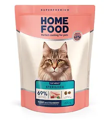 Сухий корм для стерилізованих і кастрованих котів Home Food Adult з кроликом та журавлиною, 400 г