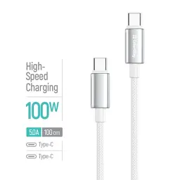 Дата кабель USB-C to USB-C 1.0m 5A 100W zinc alloy braided white ColorWay (CW-CBPDCC098-WT) - мініатюра 4