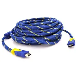 Кабель HDMI-HDMI 3.0 м v1.4 OD-8.0 мм 2 фільтри обплетення круглий Blue/Gold конектор Blue