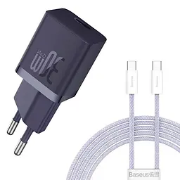 МЗП GaN5 Fast Charger mini PD30W (1USB-C) + кабель Type-C to Type-C (P10110902) Midnight Purp Baseus teh0029594