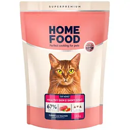 Сухий корм для котів Home Food Adult здорова шкіра та блиск шерсті з індичкою і лососем 1.6 кг