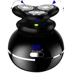 Електробритва для чоловіків Kemei Km-1109 роторна для вологого і сухого гоління з плаваючими головками та тримером 5в1 чорна - мініатюра 3