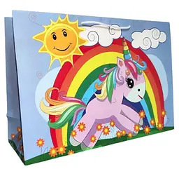 Подарунковий пакет, 150 г/м², Єдинорожка, 35x25x10 см, 6 шт. в упаковці