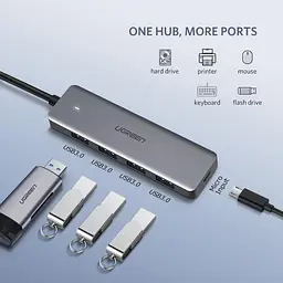 USB Hub UGREEN 4-port 15см USB 3.0 Активний, Metal Plated Shell, Ultra Slim CM219 Сірий - мініатюра 6