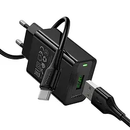 Мережевний зарядний пристрій Hoco CS92A Leader 18W+QC3.0 1USB-A + кабель USB to Type-C Black - мініатюра 5