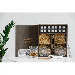 Подарунковий набір Whiskey Stones камені для віскі в дерев'яному пеналі №4 + 4 склянки Bohemia Diamond + щипці + мішечок - мініатюра 3