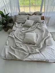 Покривало Zeintex Greece вафельне бавовняне сіро-бежеве 200х230 см - мініатюра 3