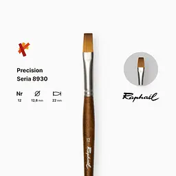 Пензель синтетика плоска Raphael Precision, №12, для акрилу та олії, довга ручка - мініатюра 2