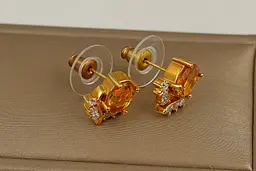 Сережки No Name гвоздики чайка з цитрином 1,3 см золотисті - мініатюра 3