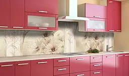 Вініловий кухонний фартух Хризантеми наклейка для кухні ПВХ Квіти Бежевий 60х200 см Happy Pocket Z181691 - мініатюра 2