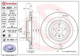 Диск гальмівний задній вентильований Mercedes Gl, Gle, Gls, M-class 11-19р Brembo (09.A961.11)