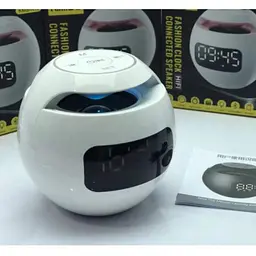 Кругла колонка світильник з годинником акумуляторна біла Bluetooth KIMISO