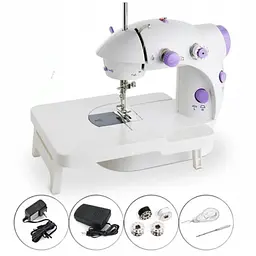 Портативна міні швейна машинка зі столиком та педаллю біла Mini Sewing SM202A - мініатюра 2