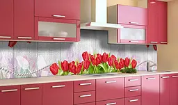 Вініловий кухонний фартух Happy Pocket Червоні тюльпани наклейка для кухні дошки ПВХ Текстура Сірий Z181590 - мініатюра 3