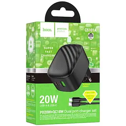 МЗП Hoco CS101A Folding PD20W+QC3.0 (1USB-A/1C) + кабель Type-C to Type-C Black - мініатюра 2