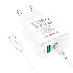 МЗП Borofone BA67A PD20W+QC3.0 (1USB-A/1C) + кабель Type-C to Type-C Білий - мініатюра 2