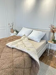 Ковдра євро стьобана зимова з верблюжої вовни Leri Max 21483 200х215 см коричнева - мініатюра 10