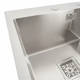 Кухонна мийка Platinum Handmade НSB 450x450x220 нержавійка (квадратний сифон.3,0/1,0), Нержавіюча сталь - мініатюра 5