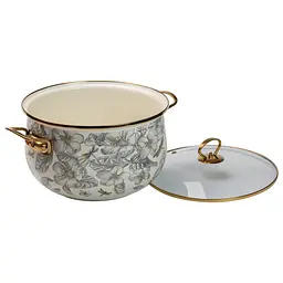 Каструля емальована 6,5 л зі скляною кришкою, flowers Yiwu HP-2-107 - мініатюра 2